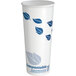 A white EcoChoice paper hot cup with blue leaf print.