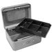 A gray steel Barska cash box with two compartments.