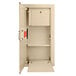 A white steel Barska large recessed wall cabinet safe with a door open.