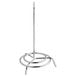 A white metal stand with a circular base and a long metal pole with a chrome check spindle on top.