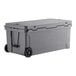 A gray CaterGator outdoor cooler with wheels.