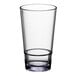 A clear plastic highball glass with a clear rim.
