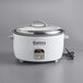 A white Galaxy rice cooker with a lid and cord.