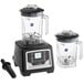 A black and silver AvaMix commercial blender with two Tritan plastic containers on top.