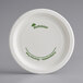 A white Pactiv EarthChoice compostable paper plate with green text that says "Conservation"