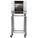 A silver and black Moffat Turbofan single deck commercial convection oven.