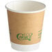 An EcoChoice brown and white paper hot cup with a lid.