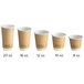 A row of EcoChoice brown paper hot cups with a green band and green text.
