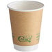 A brown EcoChoice paper hot cup with white text.
