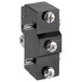 A close-up of a black and silver Estella microswitch with screws.