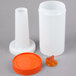 A white plastic container with an orange spout and cap.