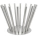 A stainless steel round basket with many metal rods on it.