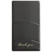 A black leather folder with a pocket and a thank you card inside.