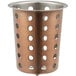 A copper metal cylinder with holes.