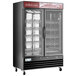 An Avantco black refrigerator with glass doors.