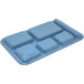 A blue rectangular tray with six compartments.