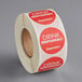 A roll of white paper with red and white TamperSafe "Drink Responsibly" stickers.