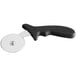 A Choice silver pizza cutter with a black handle.