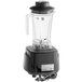 A black AvaMix commercial blender with a cord attached and clear plastic jar.