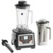 A black and silver AvaMix commercial blender with a stainless steel and Tritan plastic jar on top.