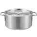 A silver aluminum Choice sauce pot with lid.