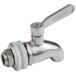 A silver stainless steel Vollrath drain spout with a white rubber seal.