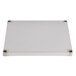 A white square stainless steel shelf with metal corners.