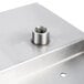A stainless steel underbar mount beer drip tray with a metal nut attached.