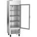A silver Beverage-Air reach-in refrigerator with a glass door.