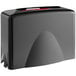 A black San Jamar countertop paper towel dispenser with red accents.