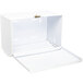 A white San Jamar singlefold towel dispenser box with an open lid.