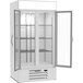 A white Beverage-Air MarketMax merchandising freezer with glass doors.