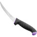 A Schraf purple curved boning knife with a TPRgrip handle.