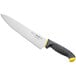 A Schraf 10" chef knife with a yellow TPRgrip handle.