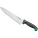 A Schraf 10" chef knife with a green TPRgrip handle.