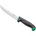 A Schraf serrated utility knife with a green TPRgrip handle and a black blade.