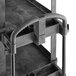 A black Rubbermaid plastic utility cart with ergonomic handles.