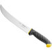 A Schraf cimeter knife with a yellow TPRgrip handle.