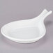 A Tuxton white china fry pan server with a handle.