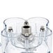 The clear plastic container with metal parts for a Hamilton Beach food blender.