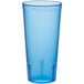A blue plastic Choice tumbler with a white background.