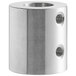 A silver metal cylinder with two holes.