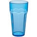 A blue plastic tumbler with paneled sides and a rim.