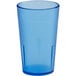 A blue plastic cup with a textured surface.
