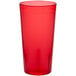 A red plastic tumbler with a pebbled texture.