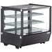 An Avantco black refrigerated countertop display case with glass doors.