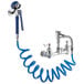 A Waterloo pet grooming faucet with a blue coiled hose and sprayer.