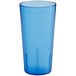 A blue plastic tumbler with pebbled texture.