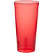 A red plastic tumbler with a white background.