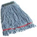 A Rubbermaid blue wet mop head with a red label.
